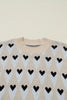 Parchment Geometric Heart Print Ribbed Trim Loose Sweater