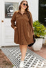 Camel Corduroy Full Buttoned Collared Shirt Style Plus Size Dress