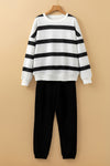 Black Stripe Drop Shoulder Pullover and Jogger Pants Set