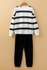 Black Stripe Drop Shoulder Pullover and Jogger Pants Set