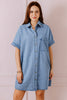Dusk Blue Short Sleeve Pocketed Button up Denim Tunic Dress