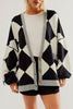 Pink Stripe Colorblock Drop Shoulder Buttoned Loose Cardigan