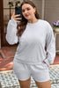 Light Grey Girly Bow Embroidered Puff Sleeve Pullover Loose Shorts Plus 2pcs Outfit