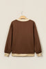 Coffee Polka Dot Trim High Neck BLESSED Letter Graphic Baggy Sweatshirt