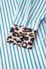Sky Blue Stripe Contrast Leopard Patchwork Long Shirt Dress with Slits