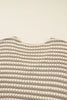 Khaki Stripe Plus Size V Neck Drop Shoulder Sweater
