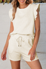 White Bow Jacquard Ruffle Sleeve Short 2pcs Outfit