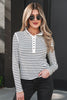 Black Stripe Ribbed Knit Half Button Long Sleeve Slim Top