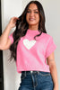 Pink Valentine Heart Graphic Cropped Short Sleeve Sweater
