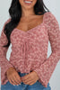Peach Blossom Drawstring Knot Detail Floral Lace Blouse