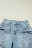 Beau Blue Bow Detail Denim Shorts with Pockets