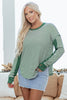 Green Stripe Thermal Knit Drop Shoulder Casual Top