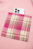 Pink Waffle Patch Pocket Plaid Patchwork Plus Size Shirt