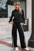 Black Varsity Striped Detail Crewneck Pullover Elastic Sweatpants 2pcs Outfit