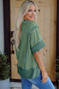 Smoke Green Half Sleeve Raw Seam High Low Side Split Top