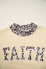 Coffee Polka Dot Trim High Neck BLESSED Letter Graphic Baggy Sweatshirt