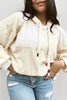 Beige Textured Patchwork Exposed Seam Plus Size Hoodie