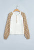Khaki Polka Dot Contrast Long Sleeve Button V Neck Sweater