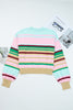 Multicolour Striped Knit Ribbed Trim Boxy Fit Cropped Sweater