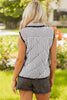 Black Stripe Contrast Trim Snap Button Collared Winter Vest