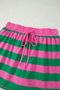 Rose Stripe Dolman Tee Drawstring Skort Athletic 2pcs Set