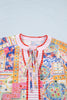 Red Mixed Print V Neck Short Sleeve Blouse
