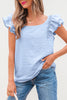 Beau Blue Textured Bow Knot Frilled Butterfly Sleeve Blouse
