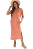 Carrot Mineral Wash Pocketed T-shirt Long Dress