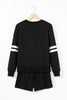 Black Varsity Striped Sleeve Drop Shoulder Sweatshirt and Short Set