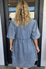 Dusk Blue Bowknot Bubble Sleeve Short Denim Dress