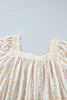 Multicolour Floral Print Contrast Ribbon Bow Lace Trim Square Neck Mini Dress