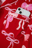 Red Sweet Bow Print Shirt Style Top Long 2pcs Pajama Set