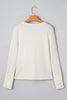 Beige Thermal Knit Lace Ruched Patchwork Long Sleeve V Neck Top