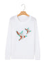White Retro Flying Mallard Pattern Drop Shoulder Pullover Sweater