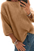 Dark Brown Solid Color Knit Half Sleeve Round Neck Shift Sweater