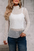 Beige Sheer Mesh Patterned Lettuce Trim Slim Long Sleeve Top