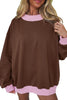 Pink Colorblock Trim Crewneck Long Sleeve Pullover Sweatshirt
