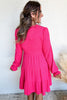 Rose Red Colorful Crochet V Neck Textured Tiered Ruffled Long Sleeve Mini Dress