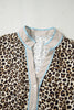 Khaki Plus Size Leopard Print Striped Trim V Neck Drop Waist Long Sleeve Mini Dress
