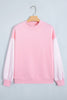 Pink Plaid Sleeve Colorblock Loose Tunic Sweatshirt
