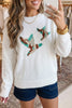 White Drop Shoulder Round Neck Long Sleeve Pullover Sweater