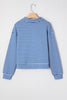 Green Stripe Quarter Zip Collar Pullover Long Sleeve Top