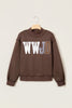Coffee WWJD Mixed Pattern Embroidered Patch Graphic Mock Neck Sweatshirt