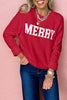 Racing Red MERRY Letter Pattern Christmas Raglan Sleeve Sweater