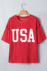 Fiery Red USA Graphic Half Sleeve Loose Ribbed Top