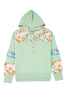 Clearly Aqua Lace Floral Patchwork Half Button Hooded Pullover