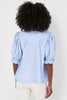 Sky Blue Stripe Ruffled Collar Puff Sleeve Half Buttons Blouse