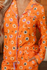 Orange Halloween Print Lapel Shirt Long 2pcs Pajama Set