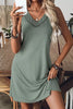 Grass Green Solid Color Lace Detail V Neck Sleeveless Shift Mini Dress