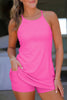 Beau Blue Solid Color Tunic Tank Dress Athletic Shorts Two Piece Set
